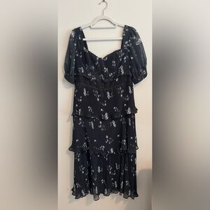 Boohoo Black and White Floral Tiered Dress